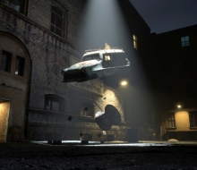 Effetti speciali di una navicella spaziale che attira una macchina